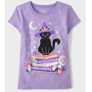 Girls Glow Black Cat Witch Graphic Tee Size XL